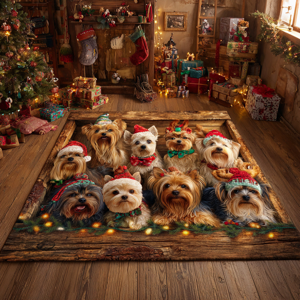 Christmas Yorkie rug – yorkies in Santa hats