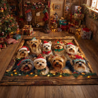 Christmas Yorkie rug – yorkies in Santa hats