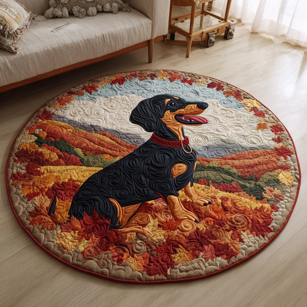 Classic Dachshund round quilted mat – dachshund in autumn field