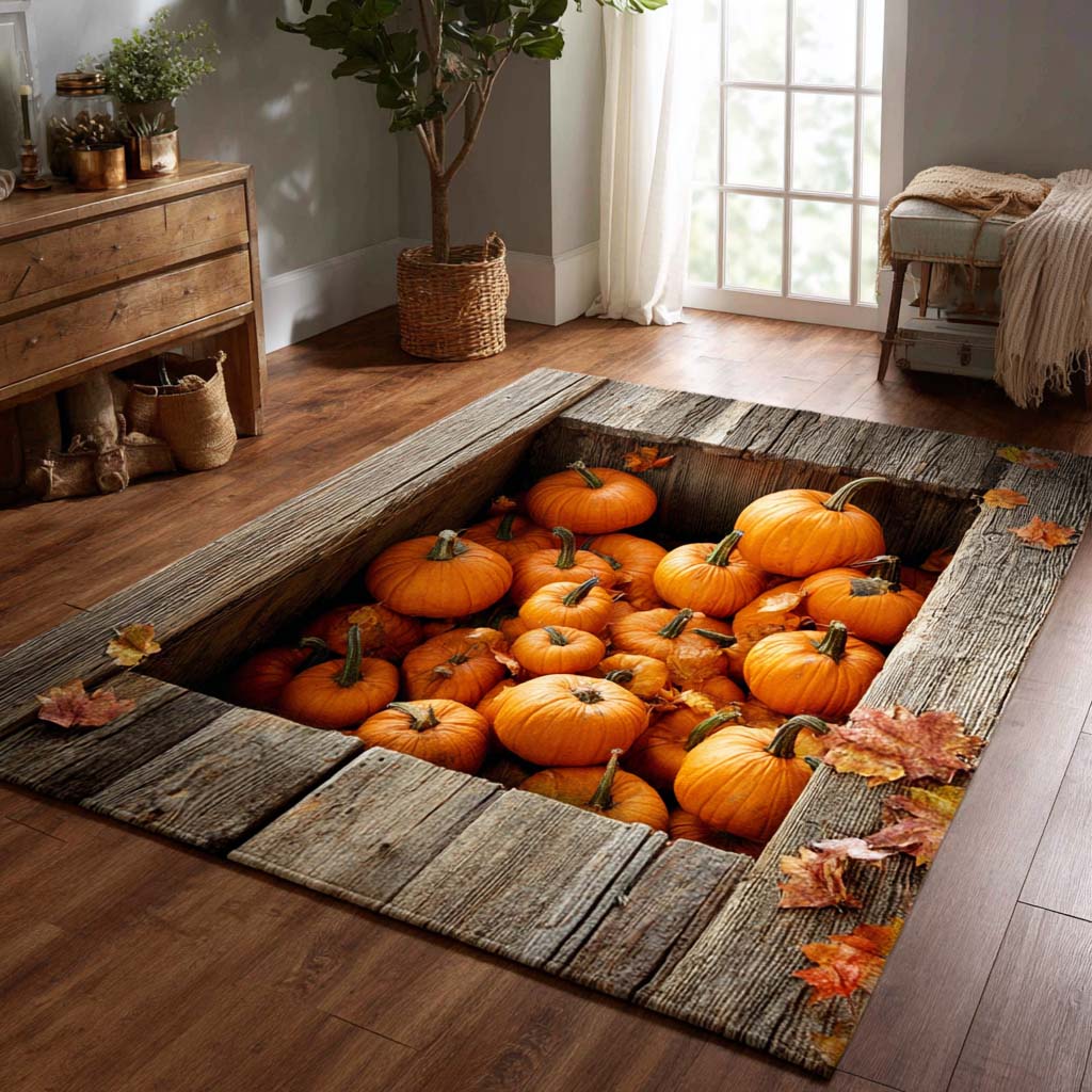 Classic Pumpkin Nest rug – pumpkins in a crate