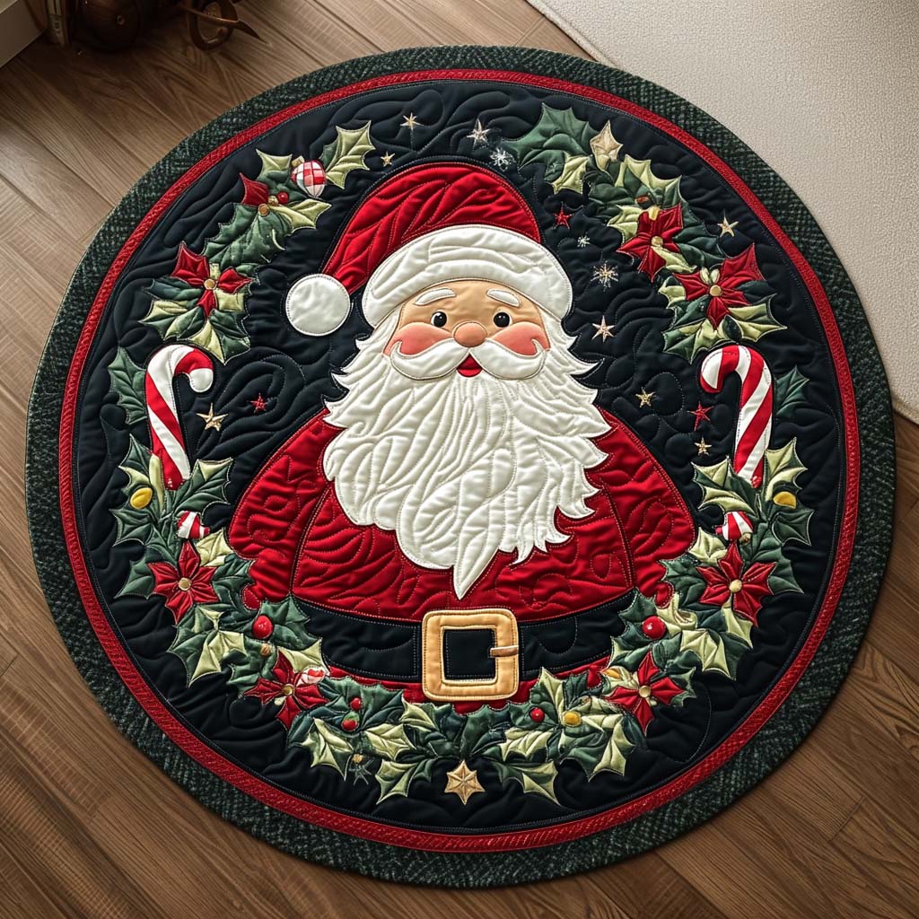 Traditional Santa Joy round rug – santa in a wreath