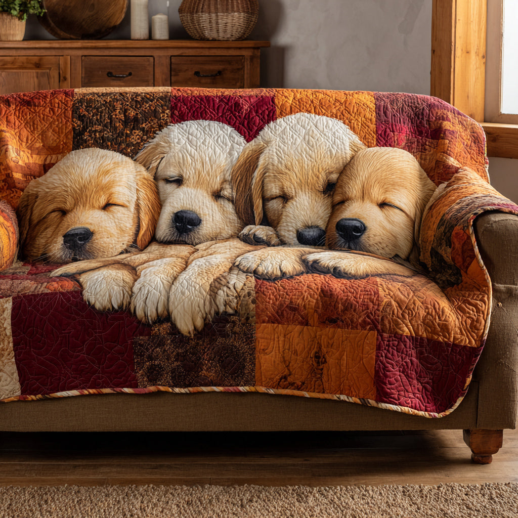 Golden Puppies quilted sofa cover – golden retriever puppies