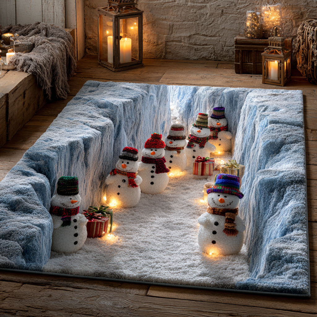 Cliff Snowman rug – snowmen in a ravine