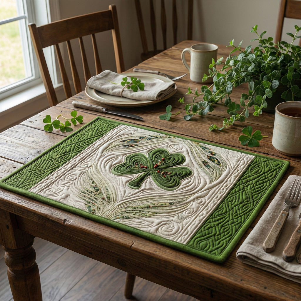 Clover Aura quilted placemats – green shamrock