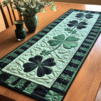 Four Leaf Clover quilted table runner – four-leaf clovers on pale green