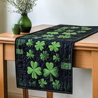 Shamrocks on Black quilted table runner – green shamrocks on black