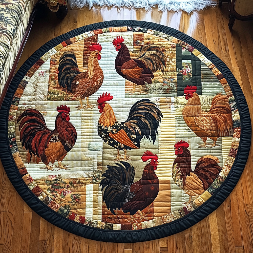 Rooster Patchwork round quilted mat – rooster patchwork