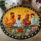 Cluck Delight round quilted mat – hens on yellow