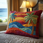 Palm Waves quilted pillowcase – palms over rolling coloured waves