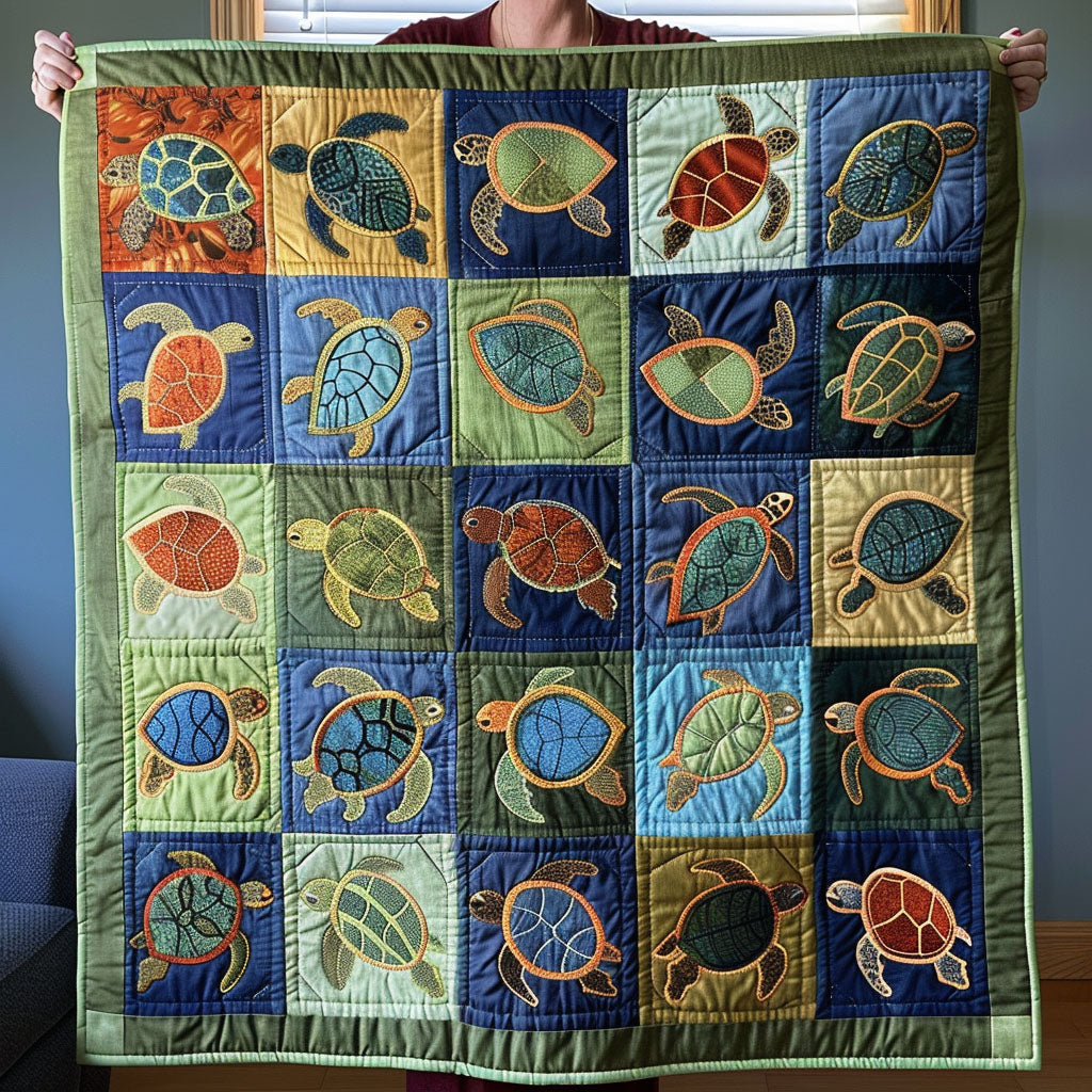 Turtle Mosaic quilted throw – sea turtles in a coloured mosaic