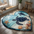 Coastal Heart shaped rug – heart with turtles