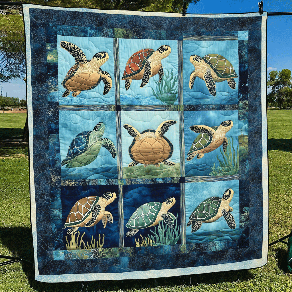 Quilted Throw - Sea Turtle Squares – view 2