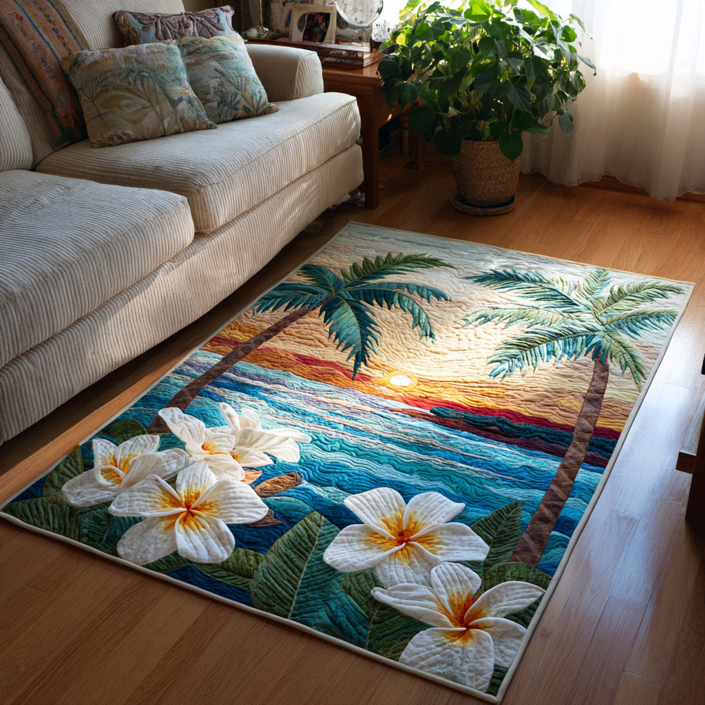 Coastal Bloom rug – frangipani at sunset