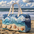 Coastal Breeze Waves quilted weekend bag – waves and shells