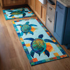 Patchwork Sea Turtles kitchen mat set – turtles with patchwork edge