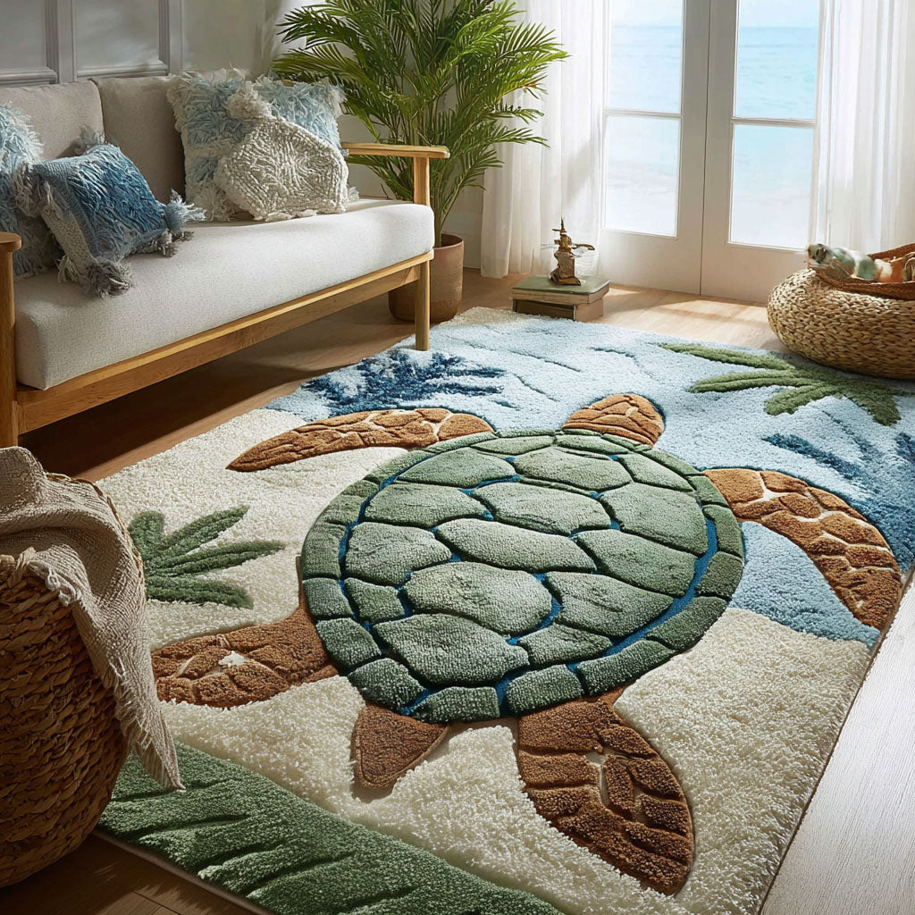 Coastal Keeper rug – large green turtle