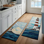 Lighthouse by the Sea kitchen mat set – red and white lighthouse