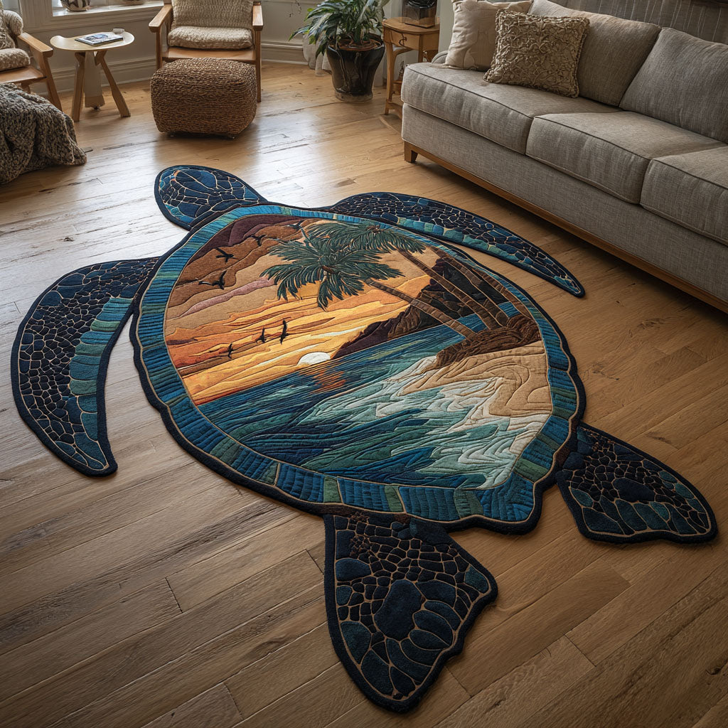 Coastal Paradise Turtle shaped rug – turtle with beach scene