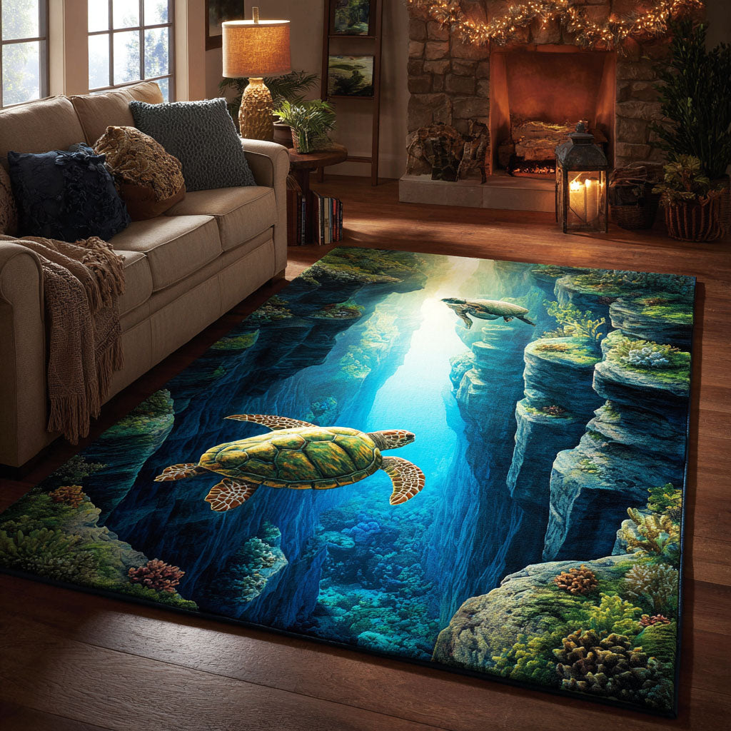 Deep Blue Turtle rug – turtle in deep water