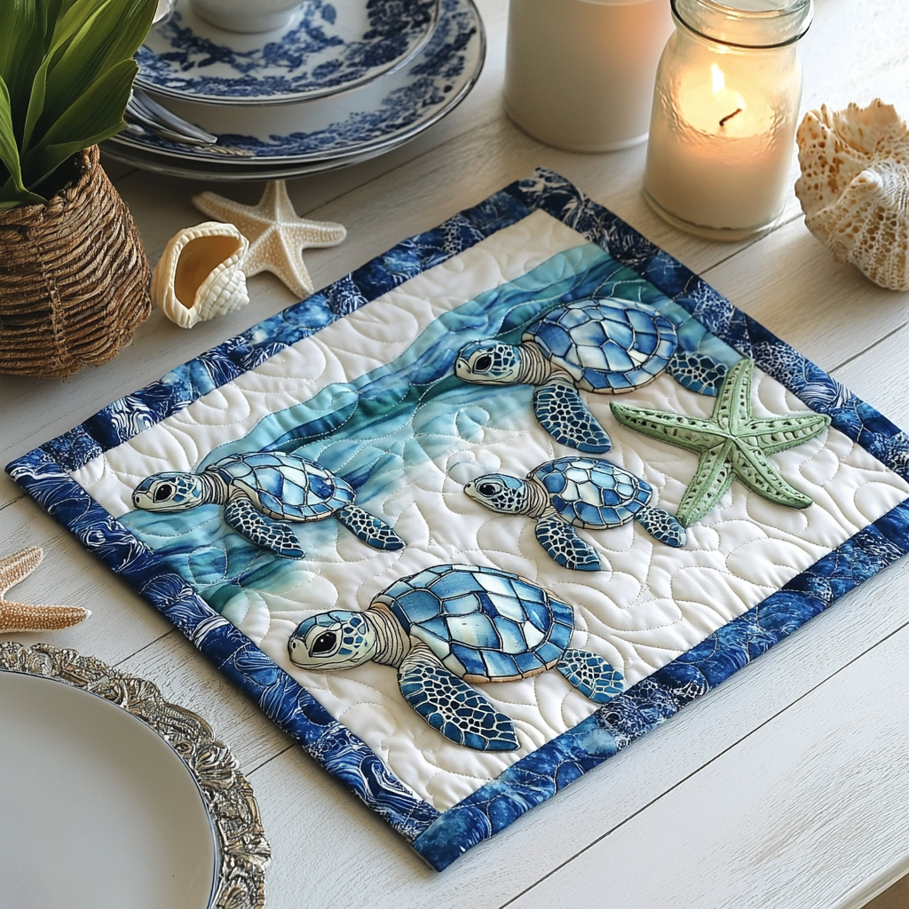 Coastal Wanderer quilted placemats – sea turtles and starfish