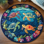 Hibiscus Turtle Lagoon round quilted mat – turtles and hibiscus