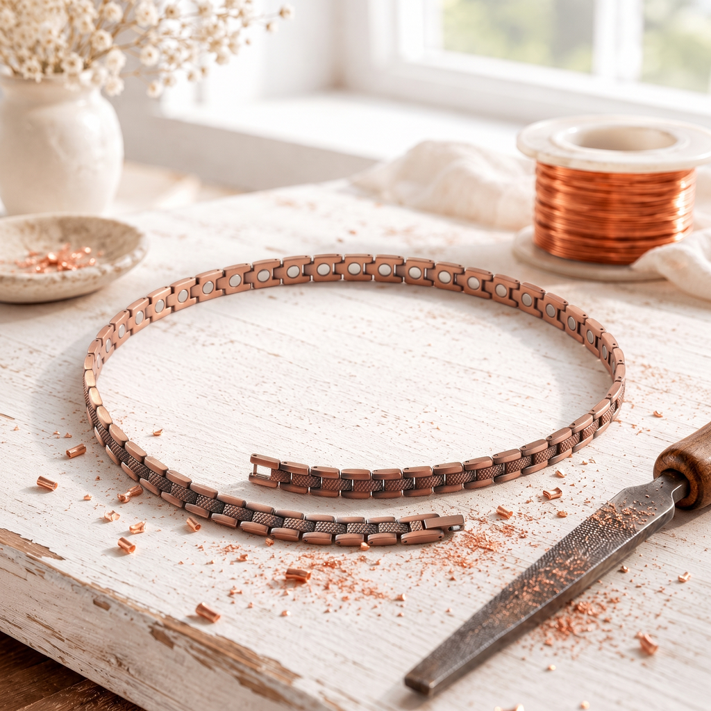 Magnetic copper necklace made of small square links