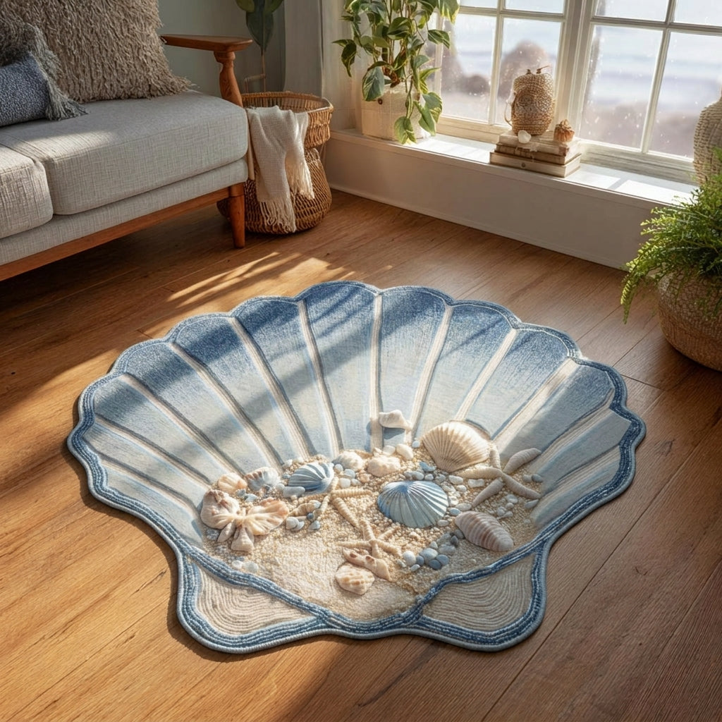 Coral Breeze Shell shaped rug – scallop with shells