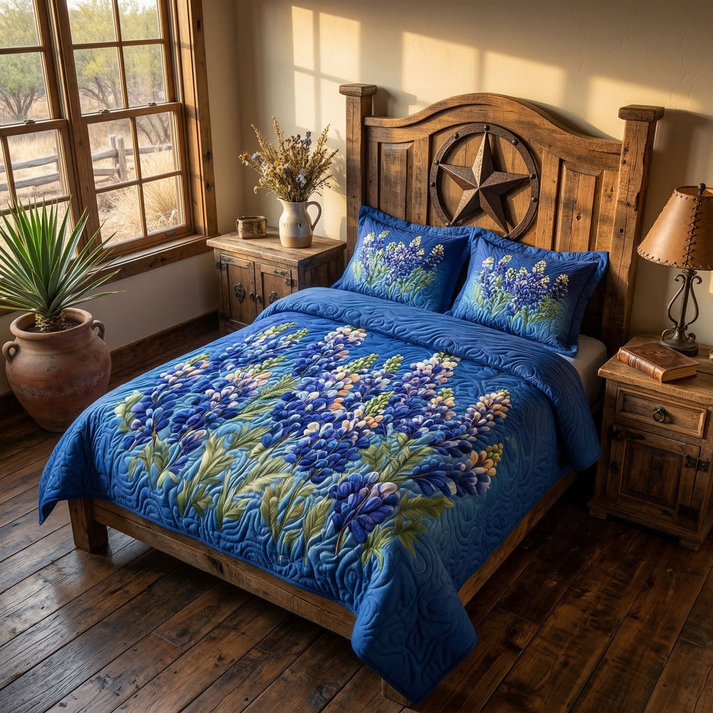 3-Piece Quilted Bedspread Set - Bluebonnet Field – view 2
