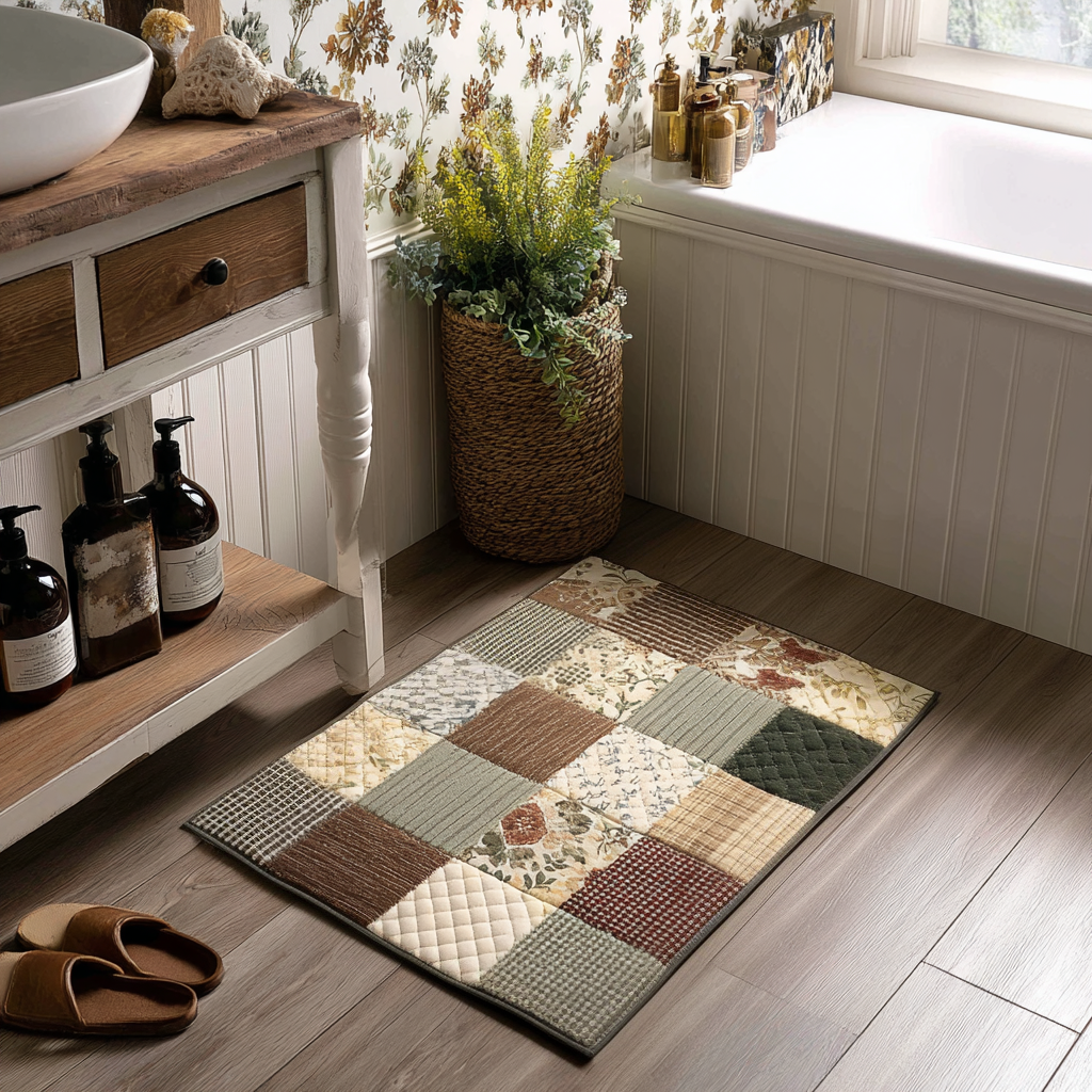 Country Calm Patchwork bath mat – neutral patchwork