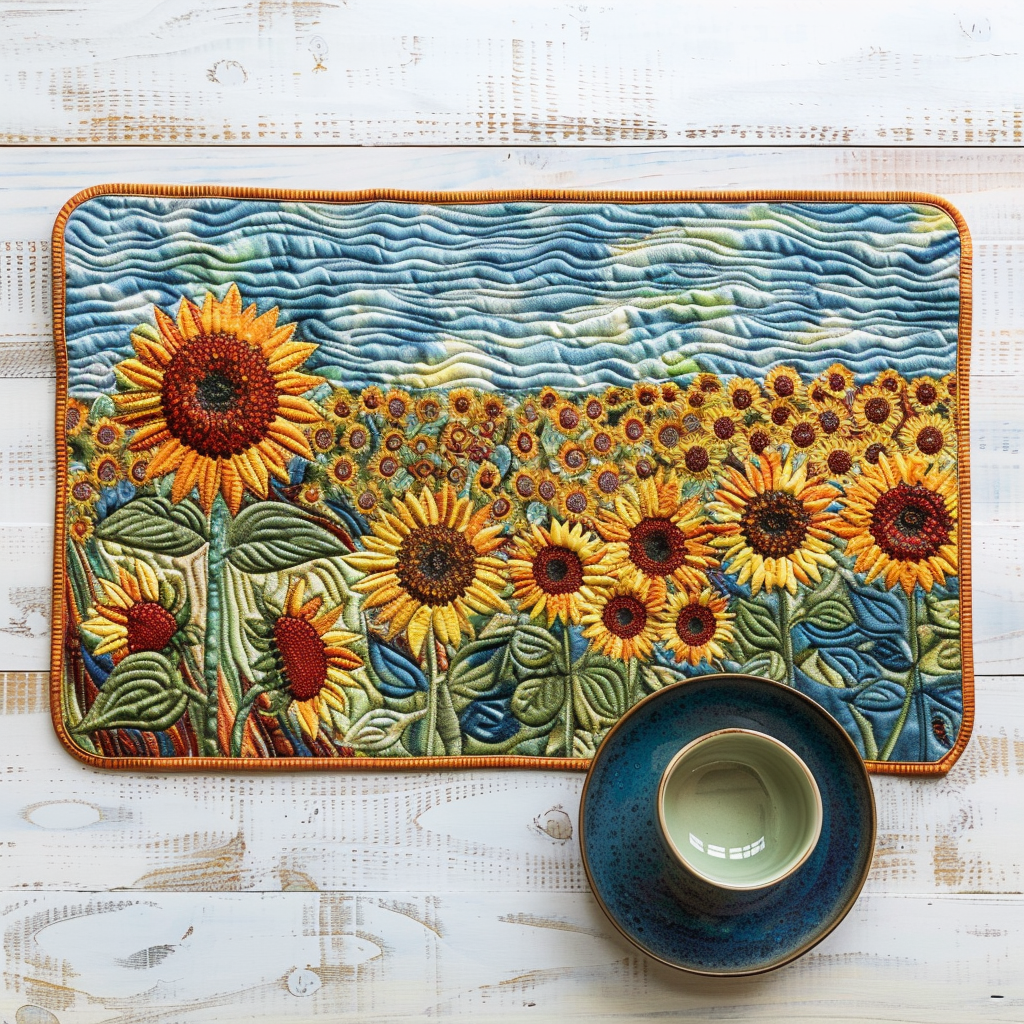 Country Sunflower Field quilted placemats – sunflower field