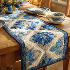 Blue Blossom Diamonds quilted table runner – blue blossoms in diamonds