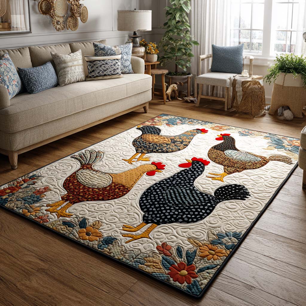 Country Roosters rug – roosters on cream