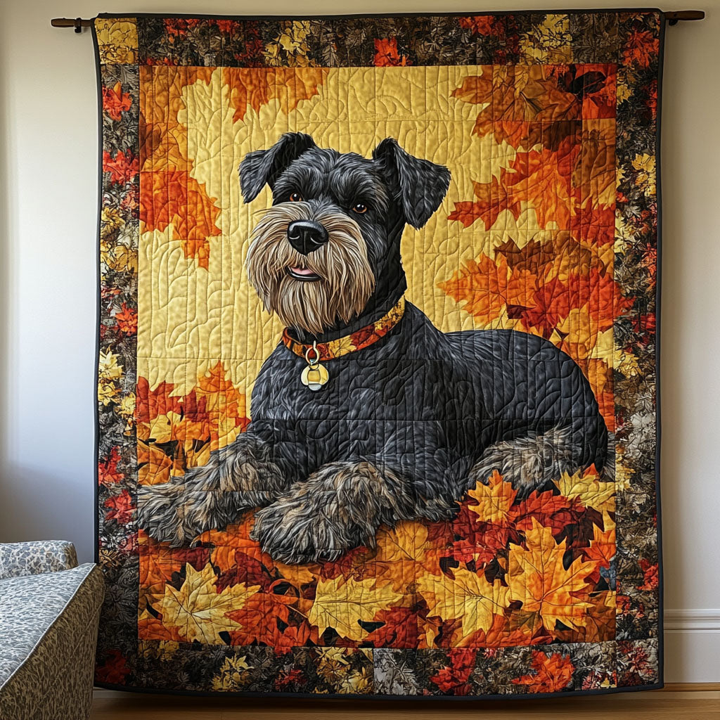 Schnauzer in Autumn quilted throw – schnauzer among autumn leaves