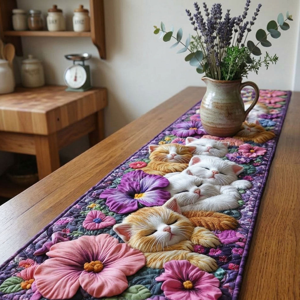 Quilted Table Runner - Kittens in Petunias – view 3