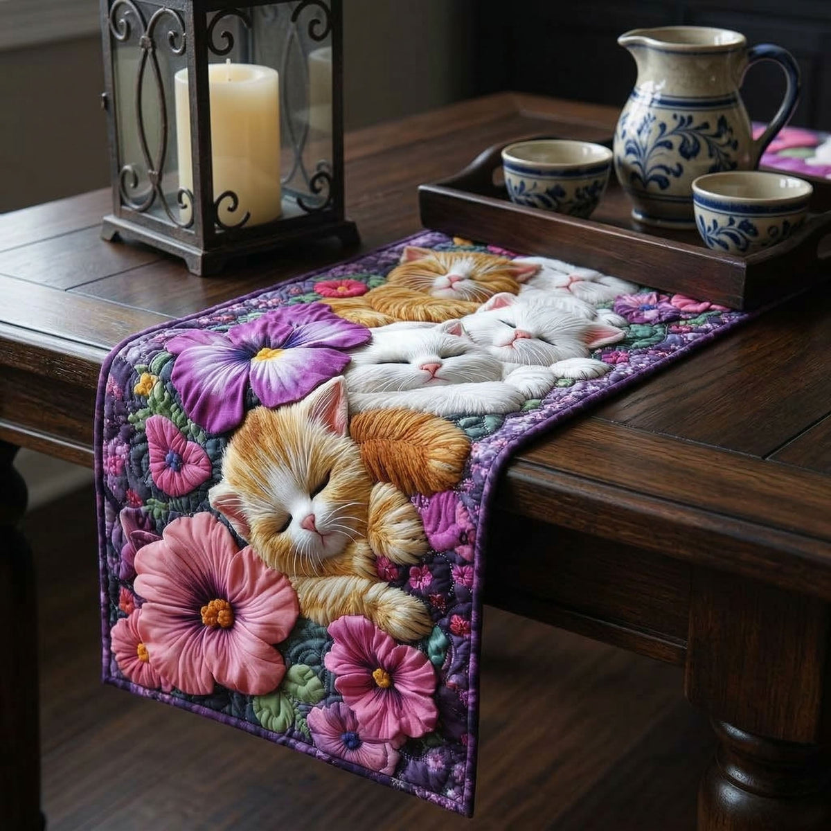 Quilted Table Runner - Kittens in Petunias – view 5