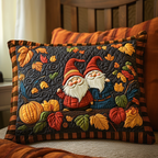 Harvest Gnomes quilted pillowcase – gnomes among pumpkins and autumn leaves