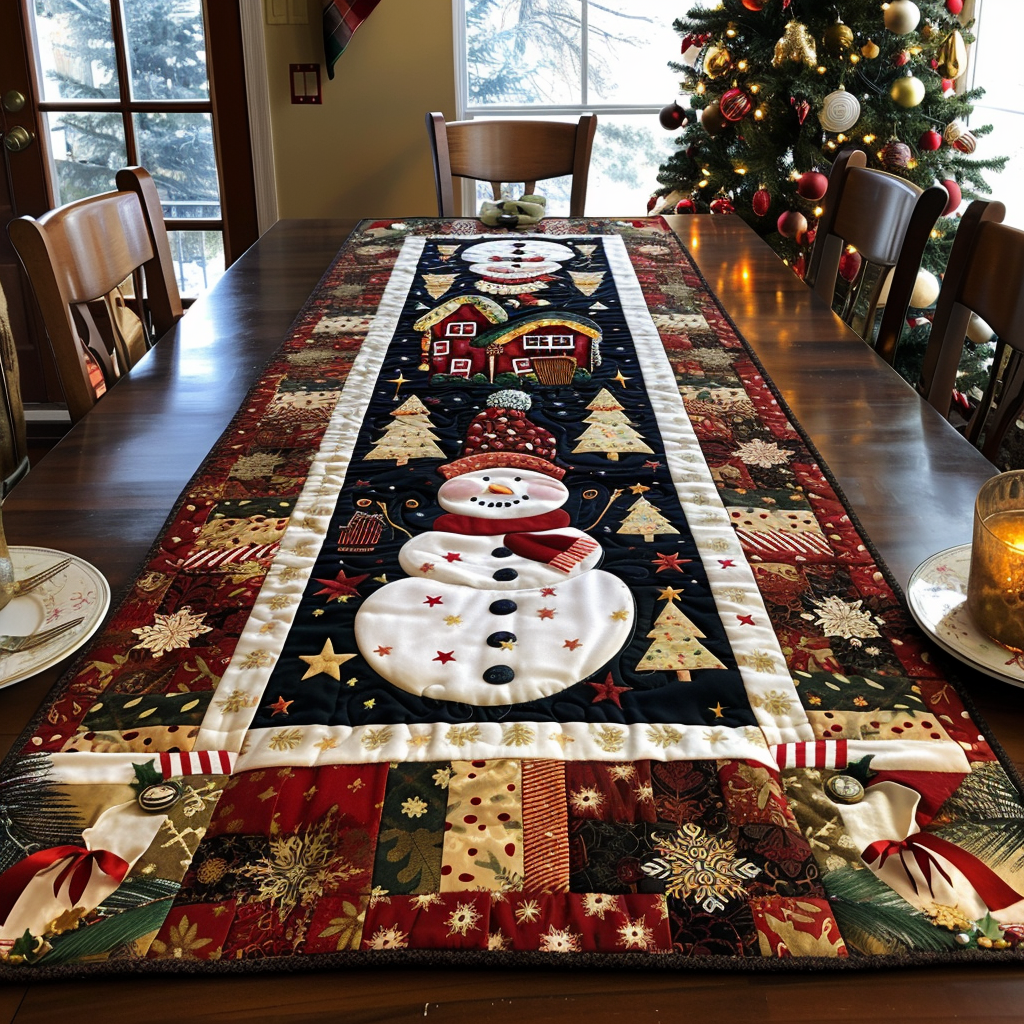 Snowman Patchwork quilted table runner – snowman in festive patchwork