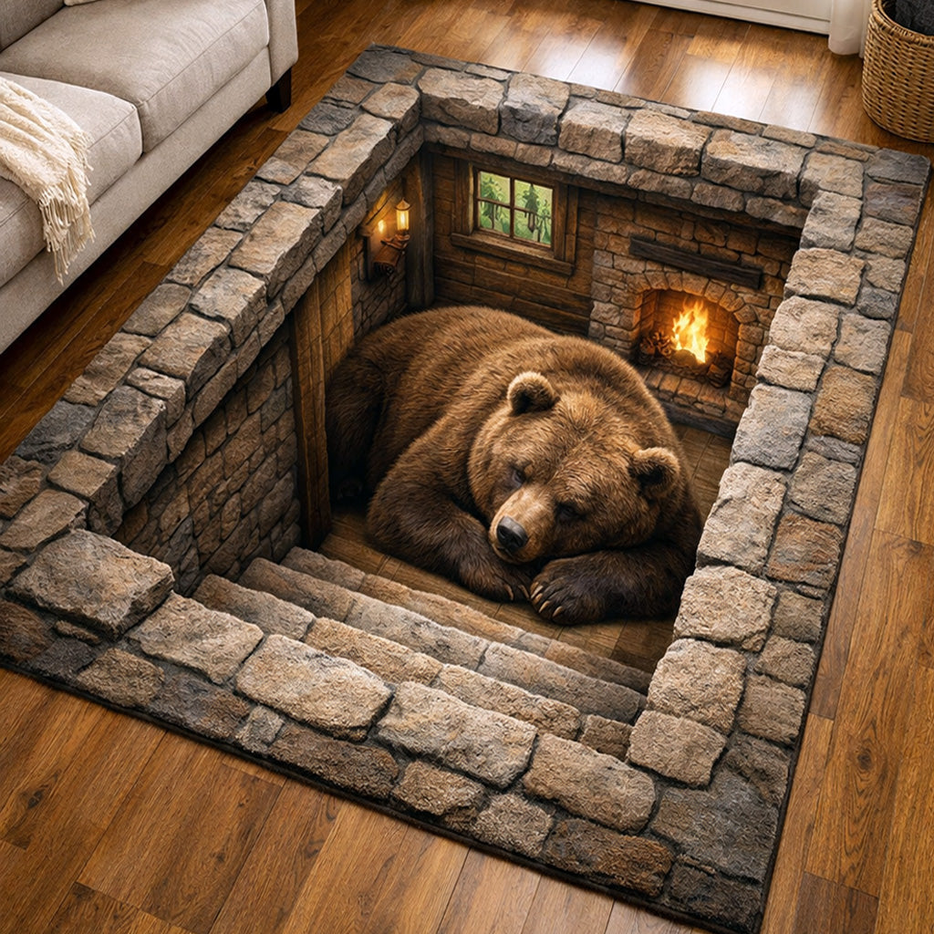 Cosy Bear rug – bear by a fire