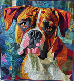 Painted Boxer quilted throw – boxer face in bold patchwork colour