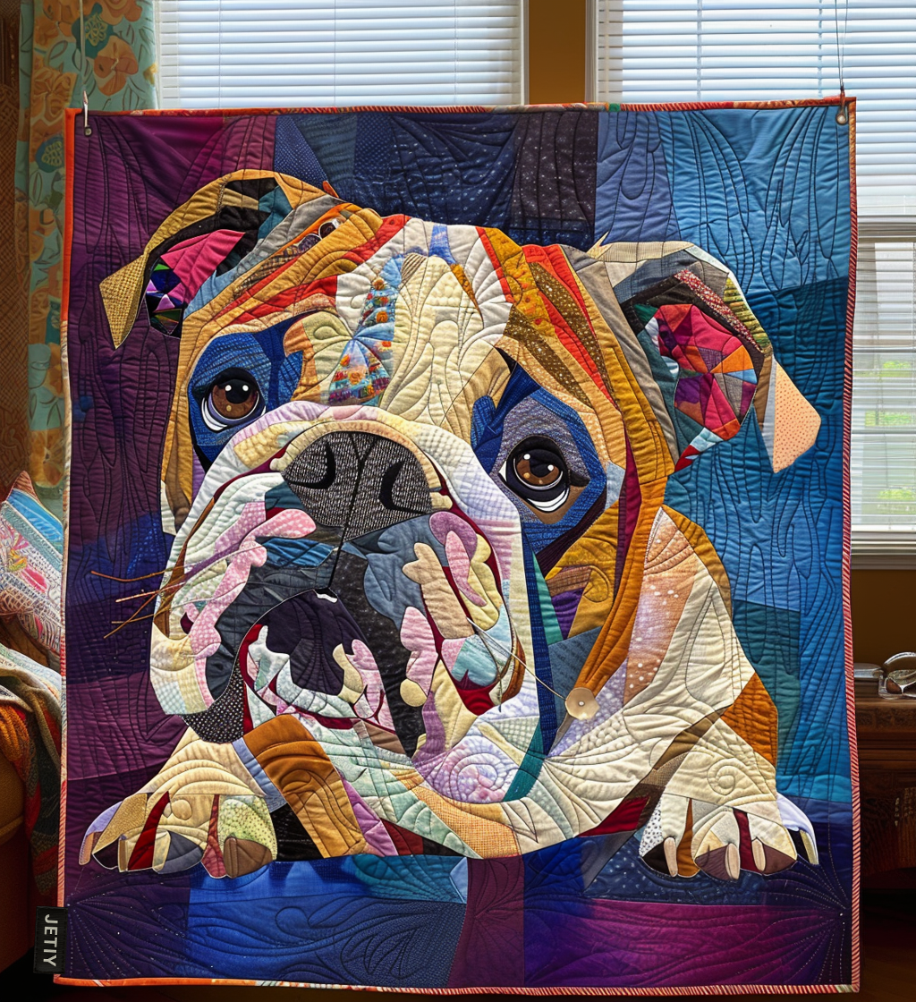 Quilted Throw - Patchwork Bulldog Portrait – view 2