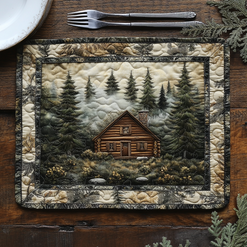 Cosy Cabin Charm quilted placemats – log cabin in the pines