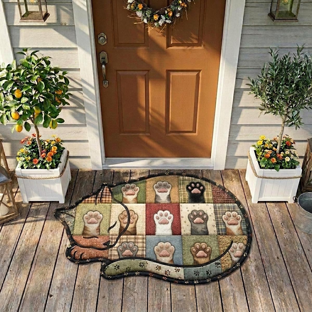Cosy Cat Patchwork shaped doormat – patchwork cat shape