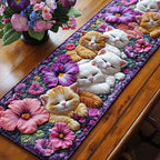 Kittens in Petunias quilted table runner – kittens among petunias