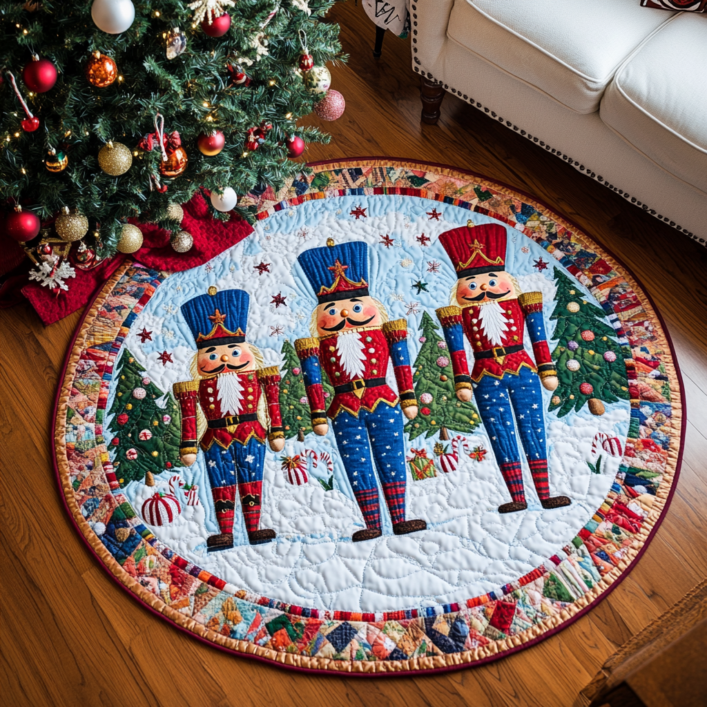 Nutcracker Trio round quilted mat – three nutcrackers