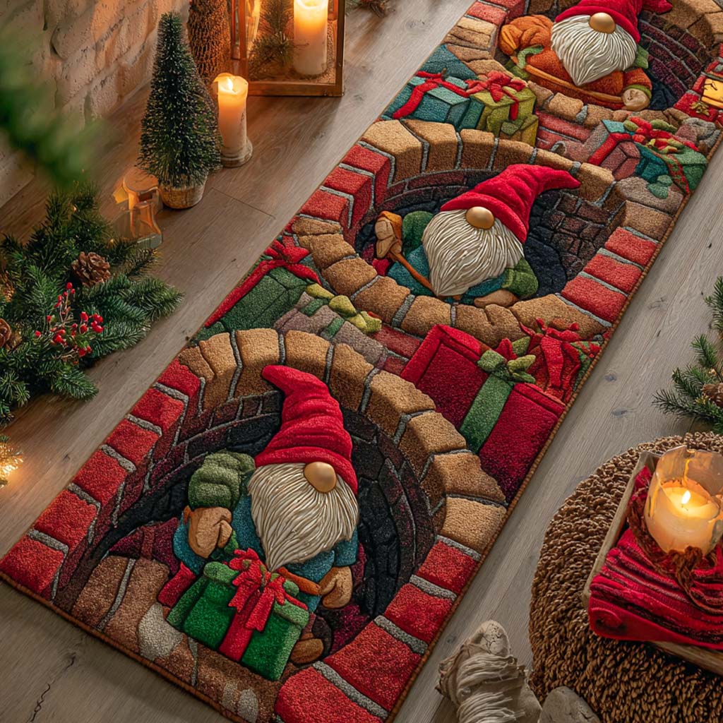 Cosy Gnome Tunnel hallway runner – gnomes in brick arches