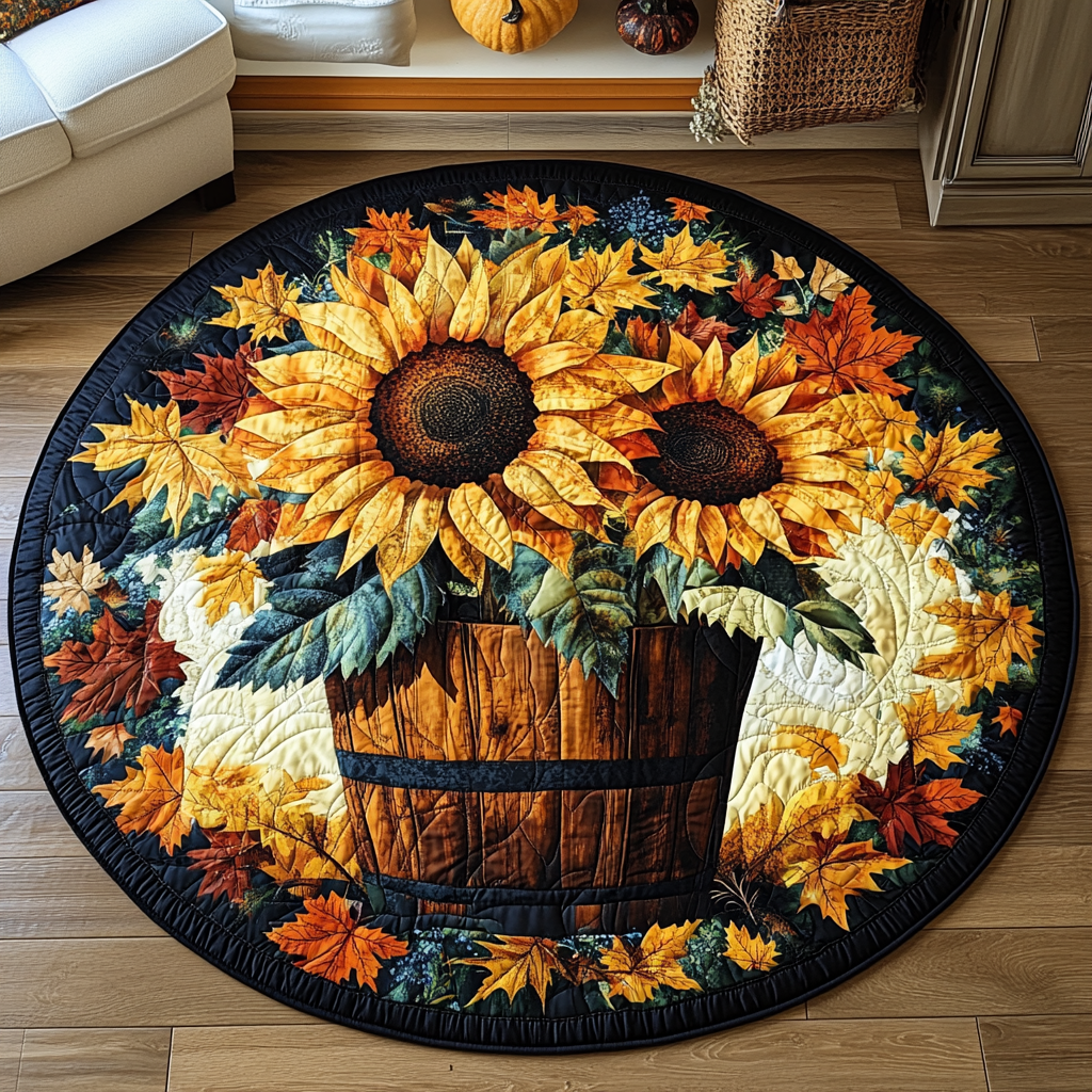 Sunflower Barrel round quilted mat – sunflowers in a barrel
