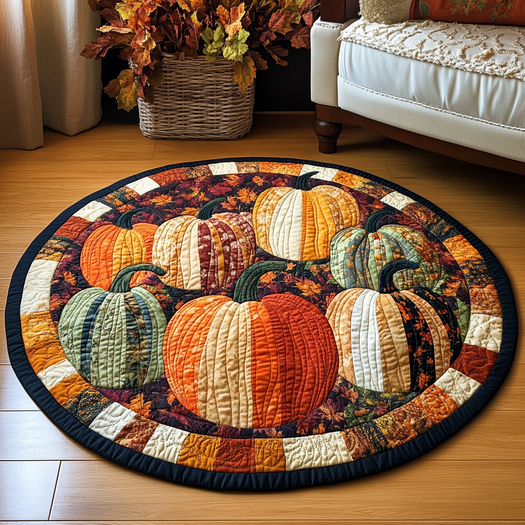Pumpkin Patchwork Ring round quilted mat – pumpkins in patchwork