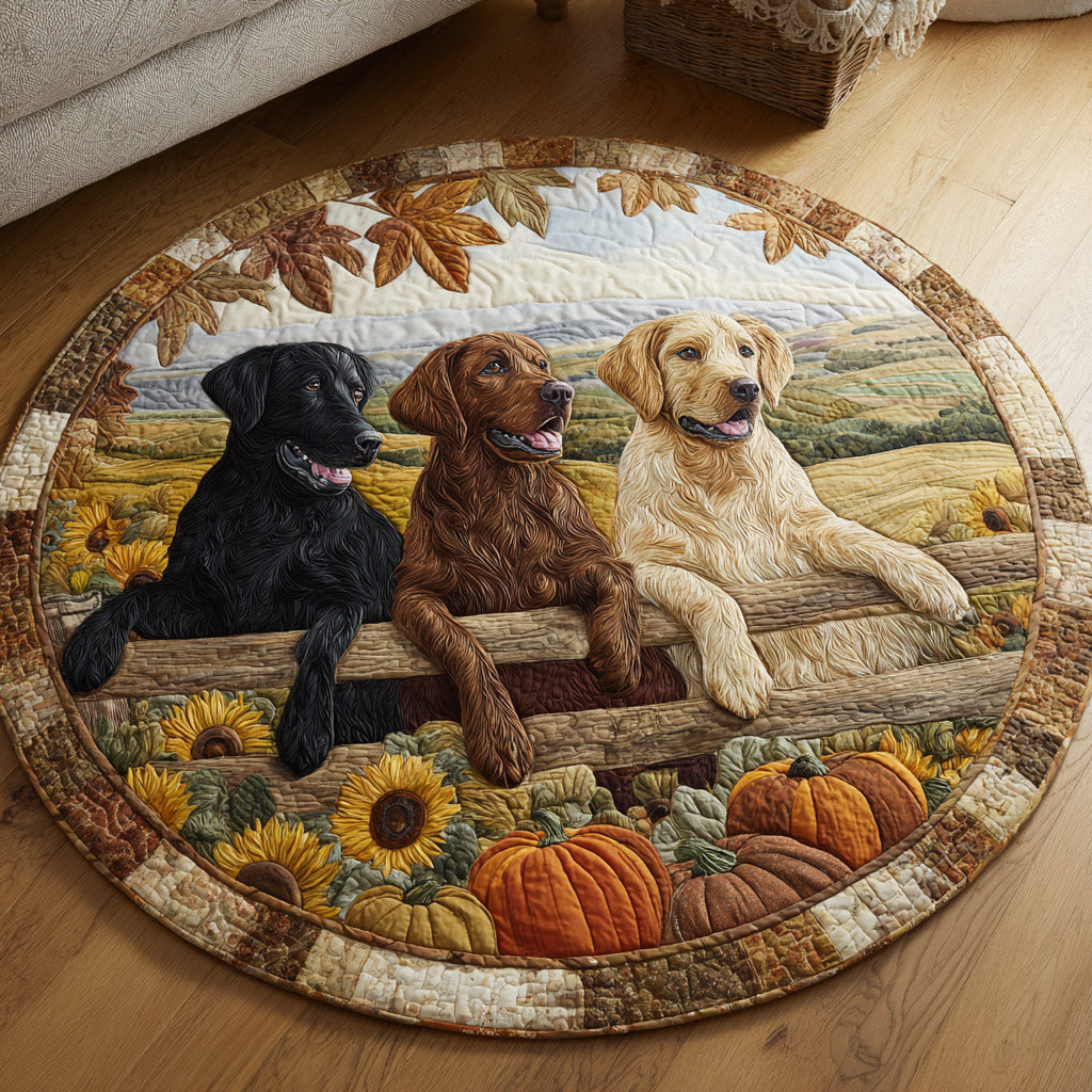 Cosy Lab Oasis round quilted mat – labradors on a fence