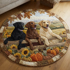 Cosy Lab Oasis round quilted mat – labradors on a fence