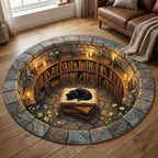 Cosy Library round rug – library well with cat